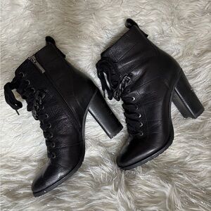 Karl Lagerfeld Black Jade Lace-Up Boots with Side Zipper Size 7M/ 37.5B